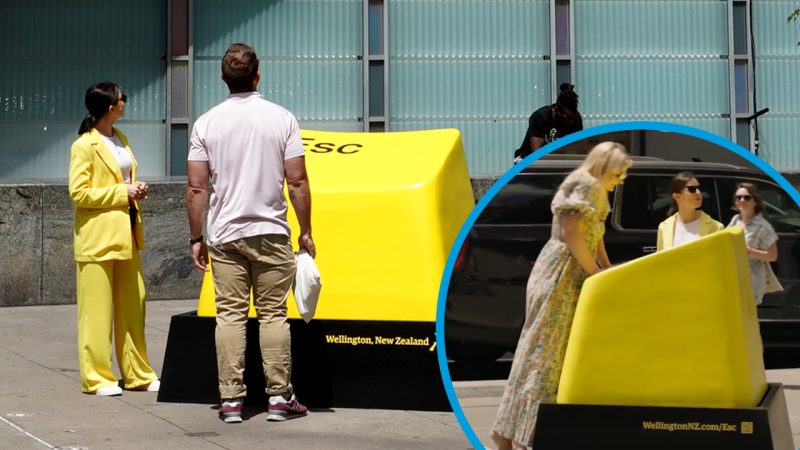 Someone put a massive 'Esc' button in the middle of New York inviting Americans to move to NZ
